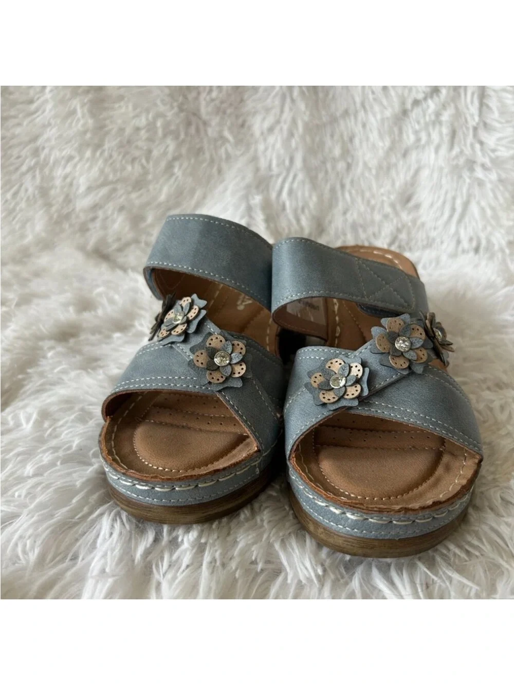 Patrizia by Spring Step Wedge Sandals Womens 39 Lyndsay Blue Floral Light